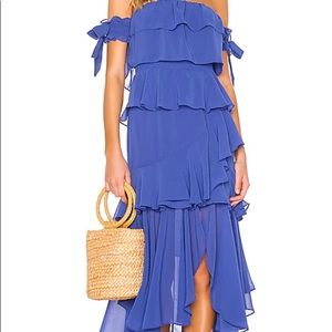 Misa Los Angeles Isidora Blue Off Shoulder Dress